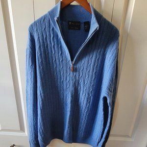 Royal Blue Cashmere Cable Knit 1/4 Zip Pullover.  EEEUC.  Size L.